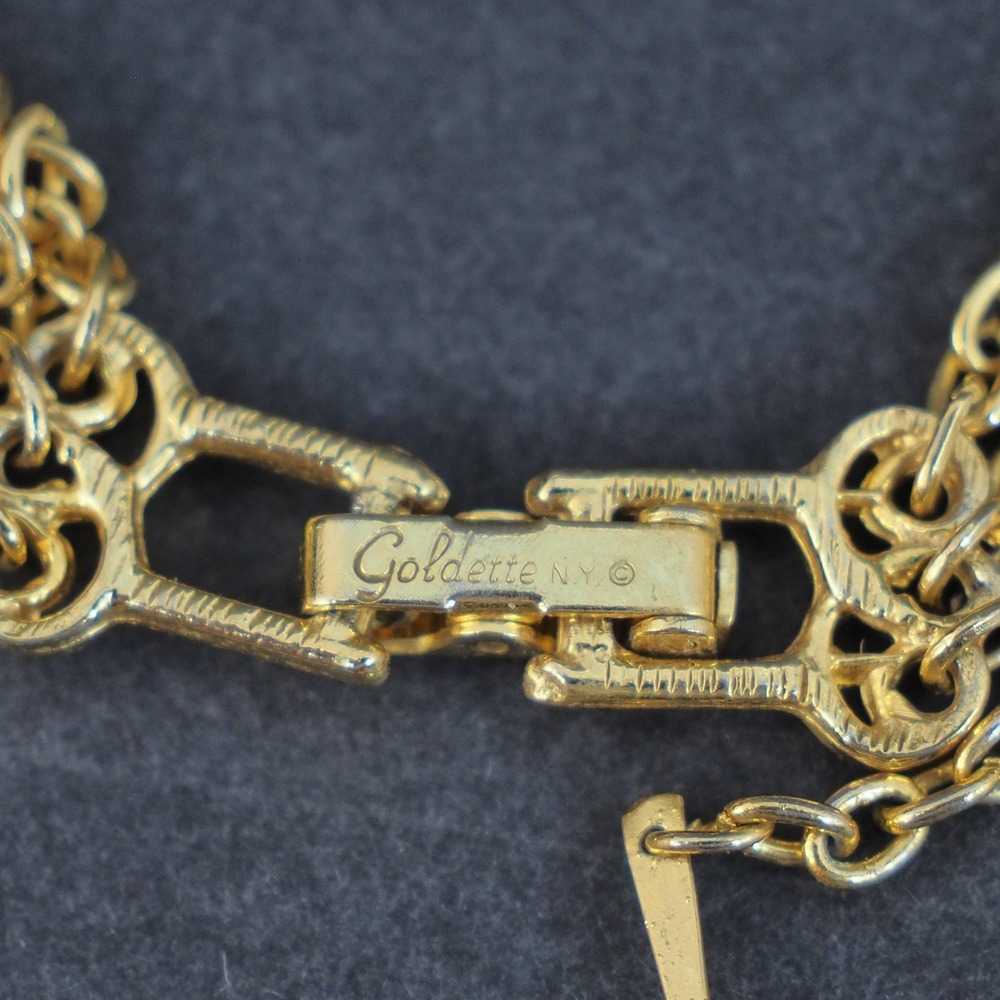 Goldette NY Necklace Triple Strand Clear Bezel Intaglio Pendant Gold Tone MCM - Picture 3 of 10